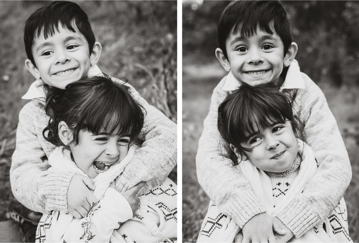 mallorca family photoshoot - cute picture of loving siblings in black and white