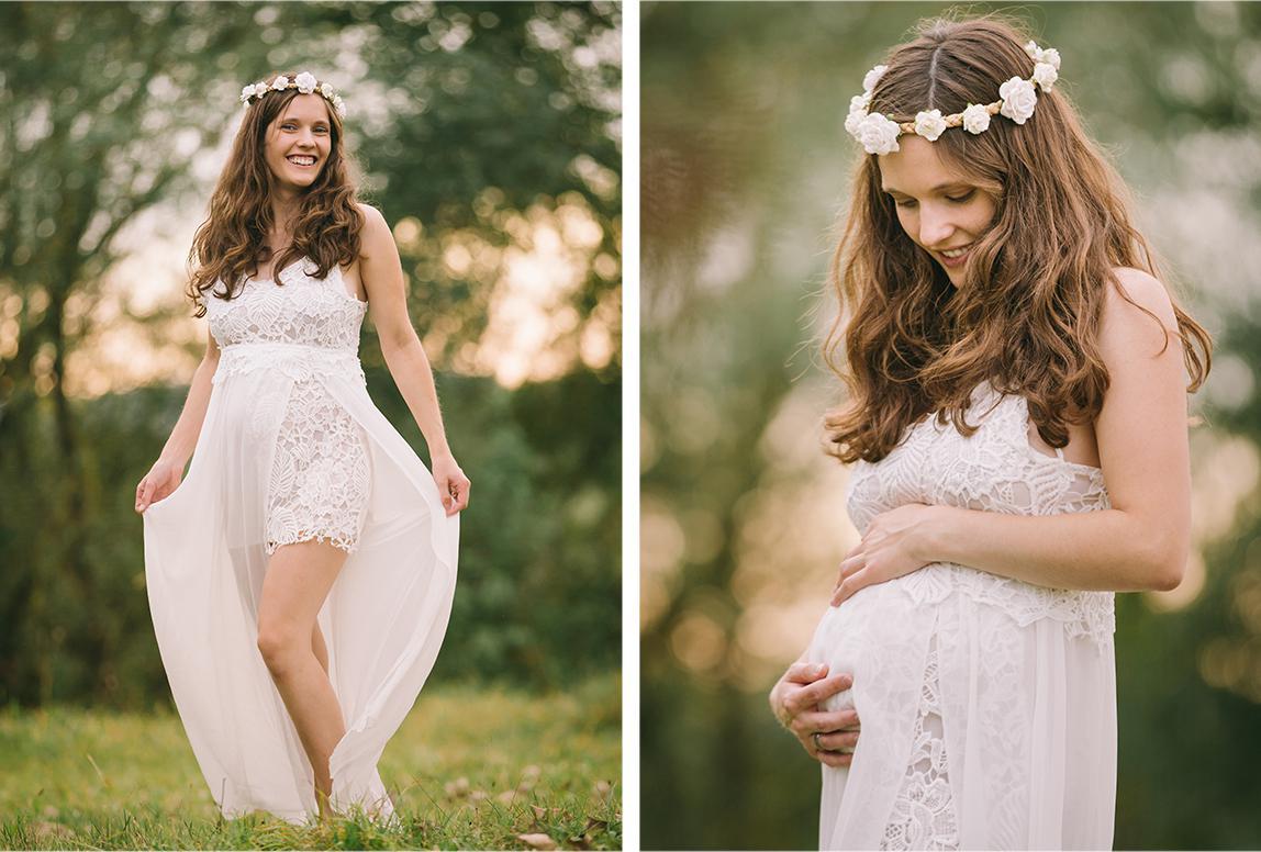 soon to be mother photographer mallorca - a pregnant woman in a bohemian look and flower crown