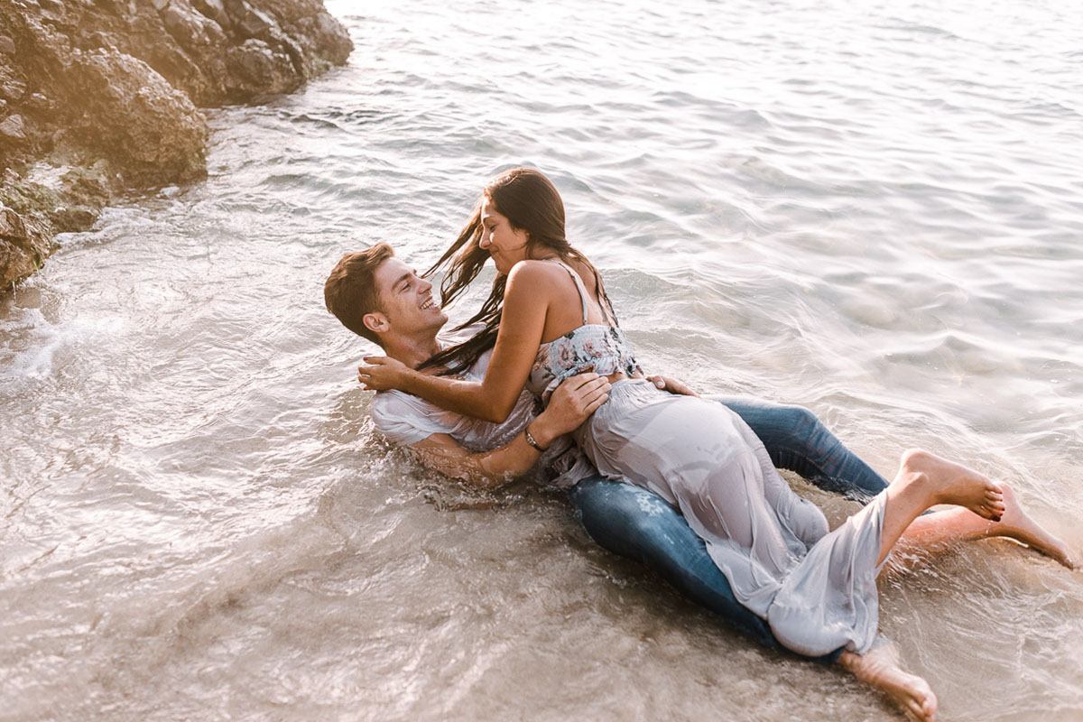 Engagement Photographer Mallorca - Romany Flower - Mallorca Beach, couple hugging