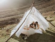 Destination wedding photographer in Chile photographs boho couple at mountain elopement