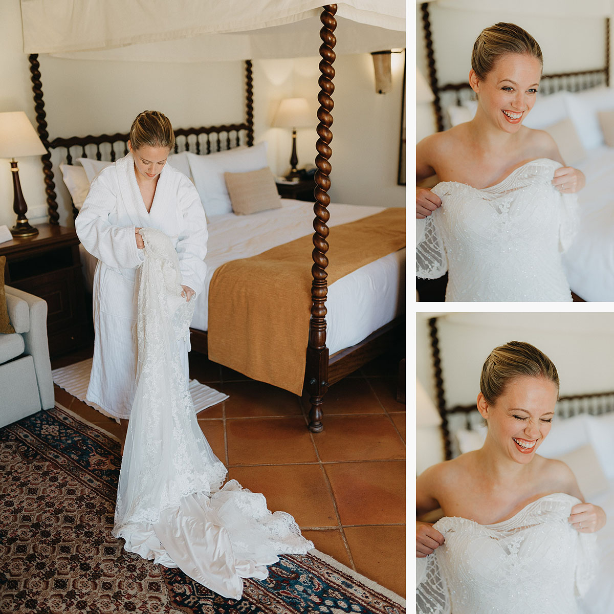 best spain elopement photography: bride getting ready for elopement in Spain, Mallorca