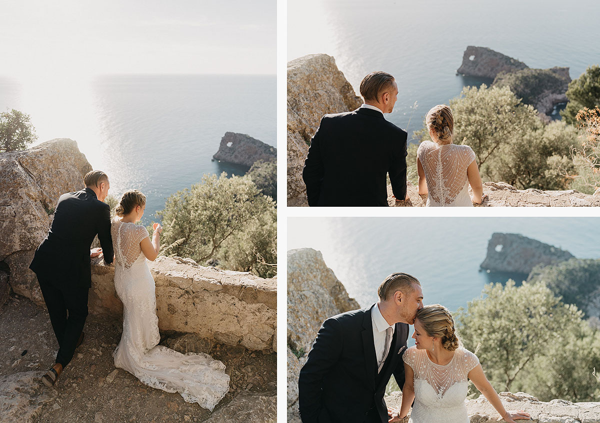 bride and groom enjoying view at their adventure elopement in Spain