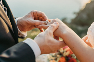 Wedding in Deia - close up of ring exchange